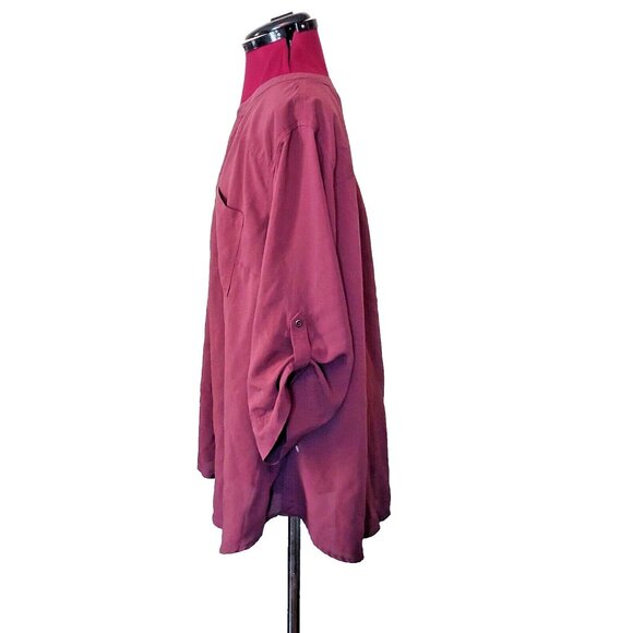 Torrid Harper Blouse Burgundy Womens Size 3 22/24 3X Pockets Tab Sleeves - Picture 3 of 7